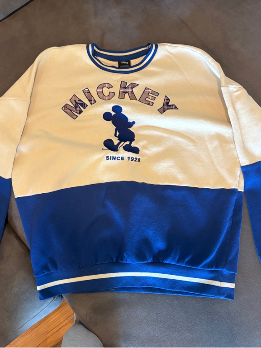 Disney Mickey Colorblock Crew Sweatshirt - Blue & White